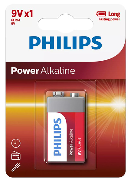 Philips 6LR61 blok 9V Power Alkaline 450mAh batterij per blister 1 stuks