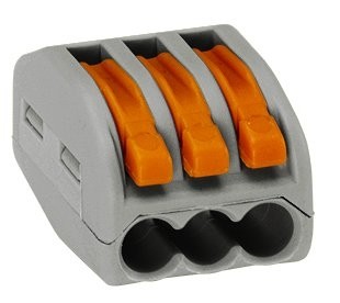 Wago 222-413 lasklem met hendel 0,08-2,5mm2 24A voor massieve en geslagen draad, 0,08-4,0mm2 32A voor soepele draad 3 voudig