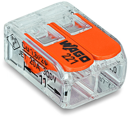 Wago 221-412 compacte lasklem met hendel 0,14-4,0mm2 32A voor massieve en soepele draad 2 voudig